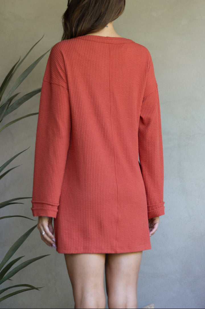 RIBBED KNIT LONG SLEEVES MINI DRESS-ND30196