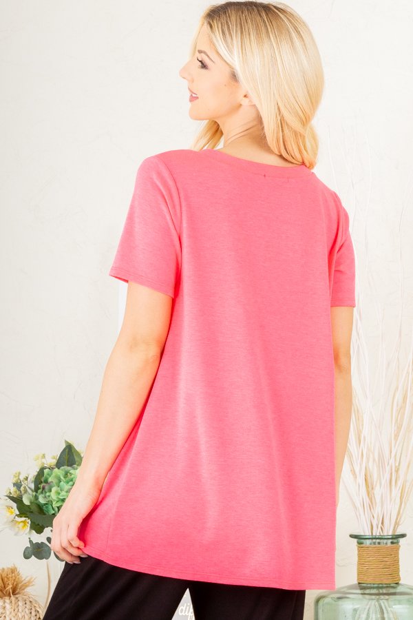 SHORT SLEEVE V NECK WITH BAR DETAIL SOLID TOP