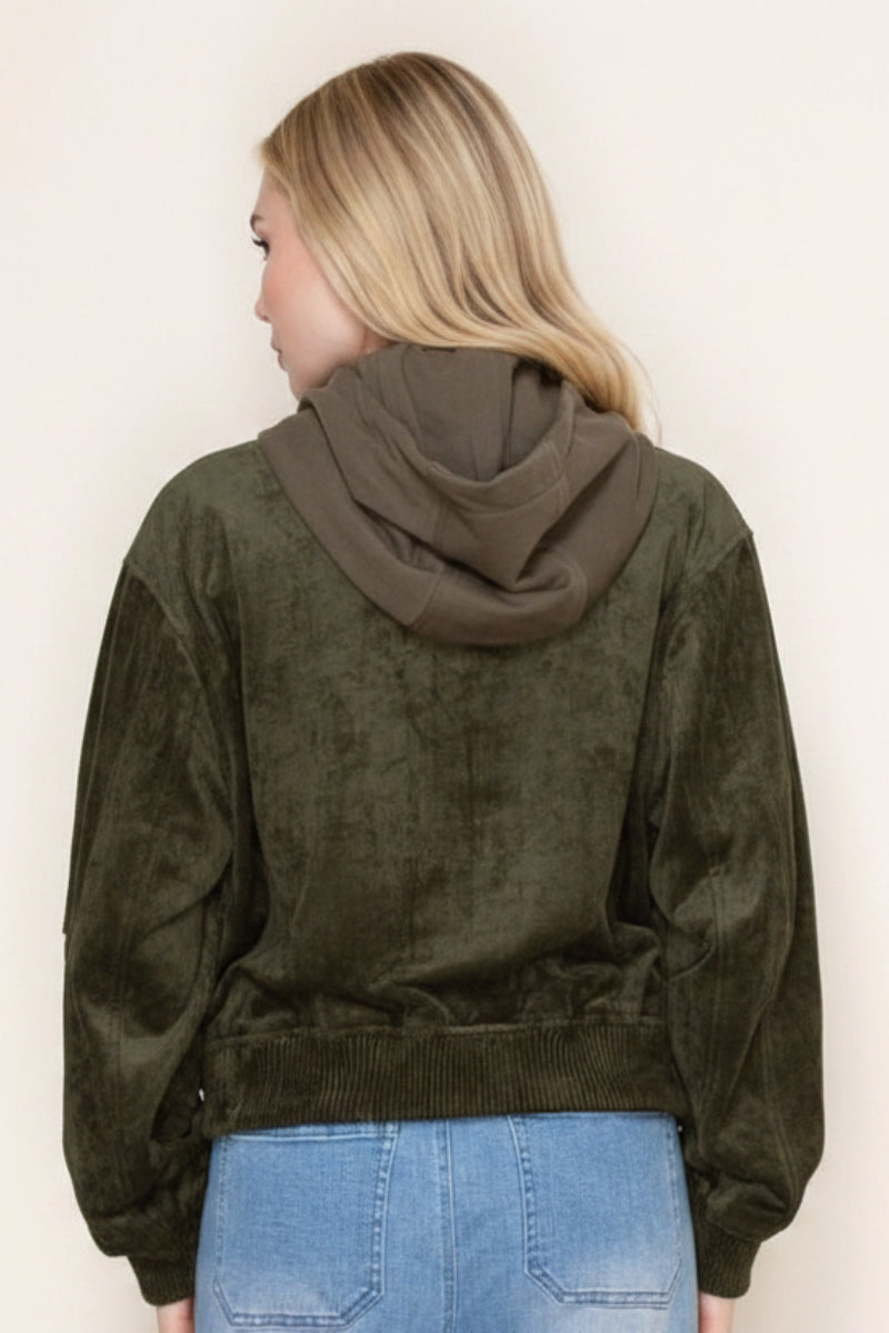 LONG SLEEVE FRONT ZIP-UP SOLID SUEDE JACKT-WBT11137XL