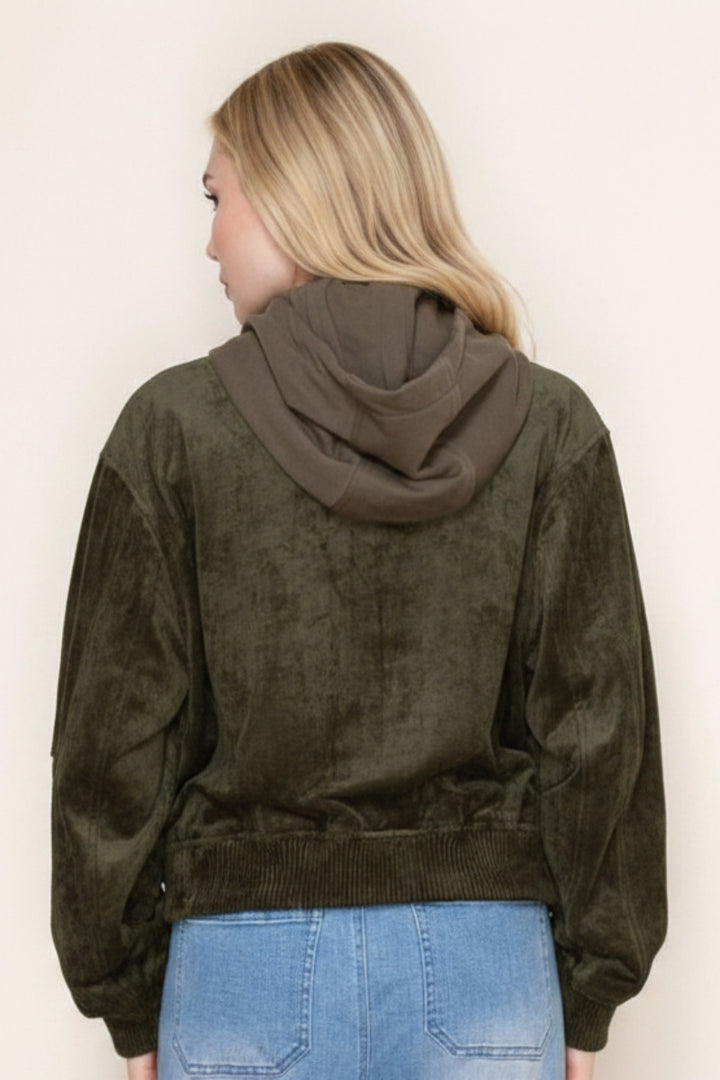 LONG SLEEVE FRONT ZIP-UP SOLID SUEDE JACKT-WBT11137XL
