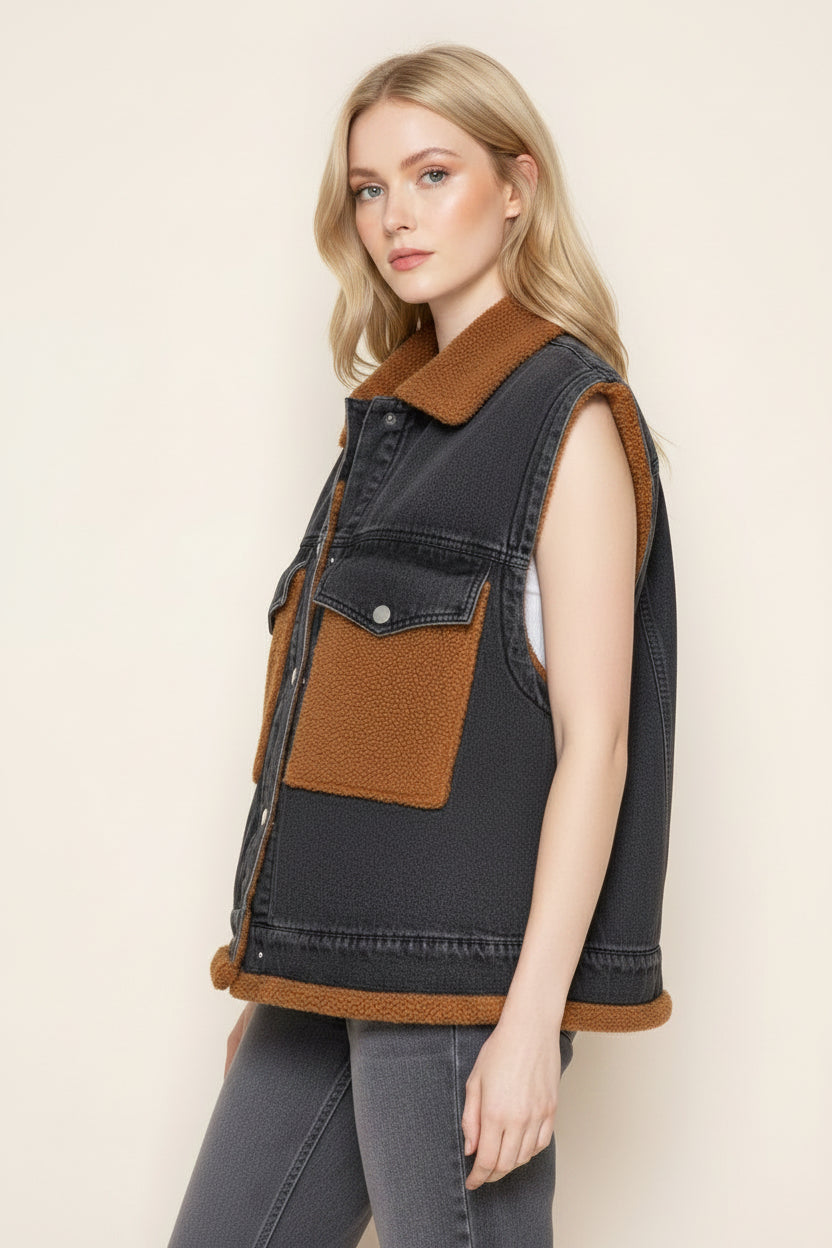SLEEVELESS DENIM VEST JACKET-WBT11127XL