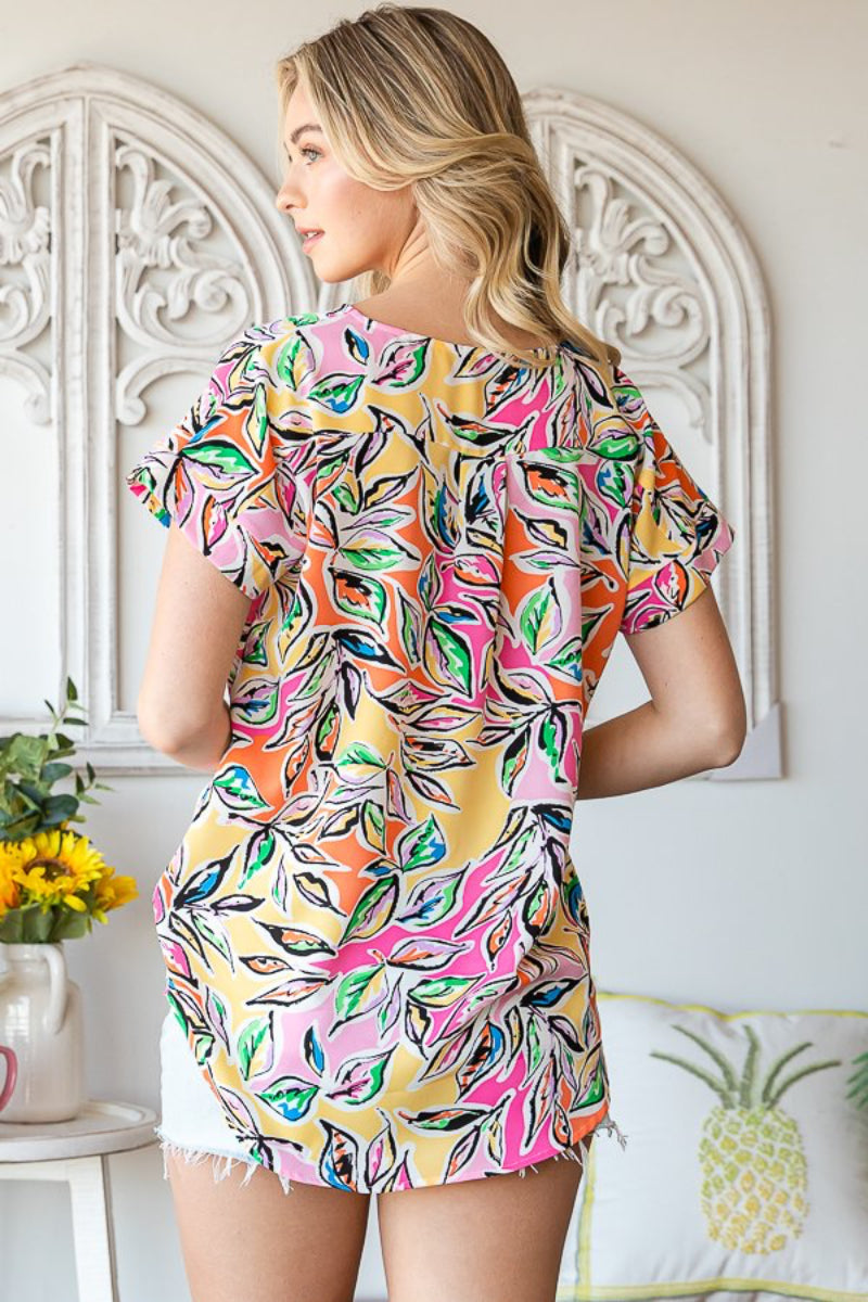 PLUS-V NECK MULTI COLOR FLORAL PRINT  TOP