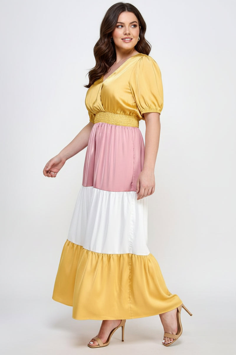 PLUS SIZE COLOR BLOCK MAXI DRESS