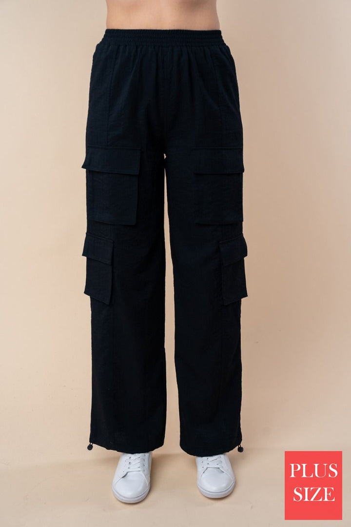 PLUS SIZE HIGH-WAISTED SOLID CARGO PANTS