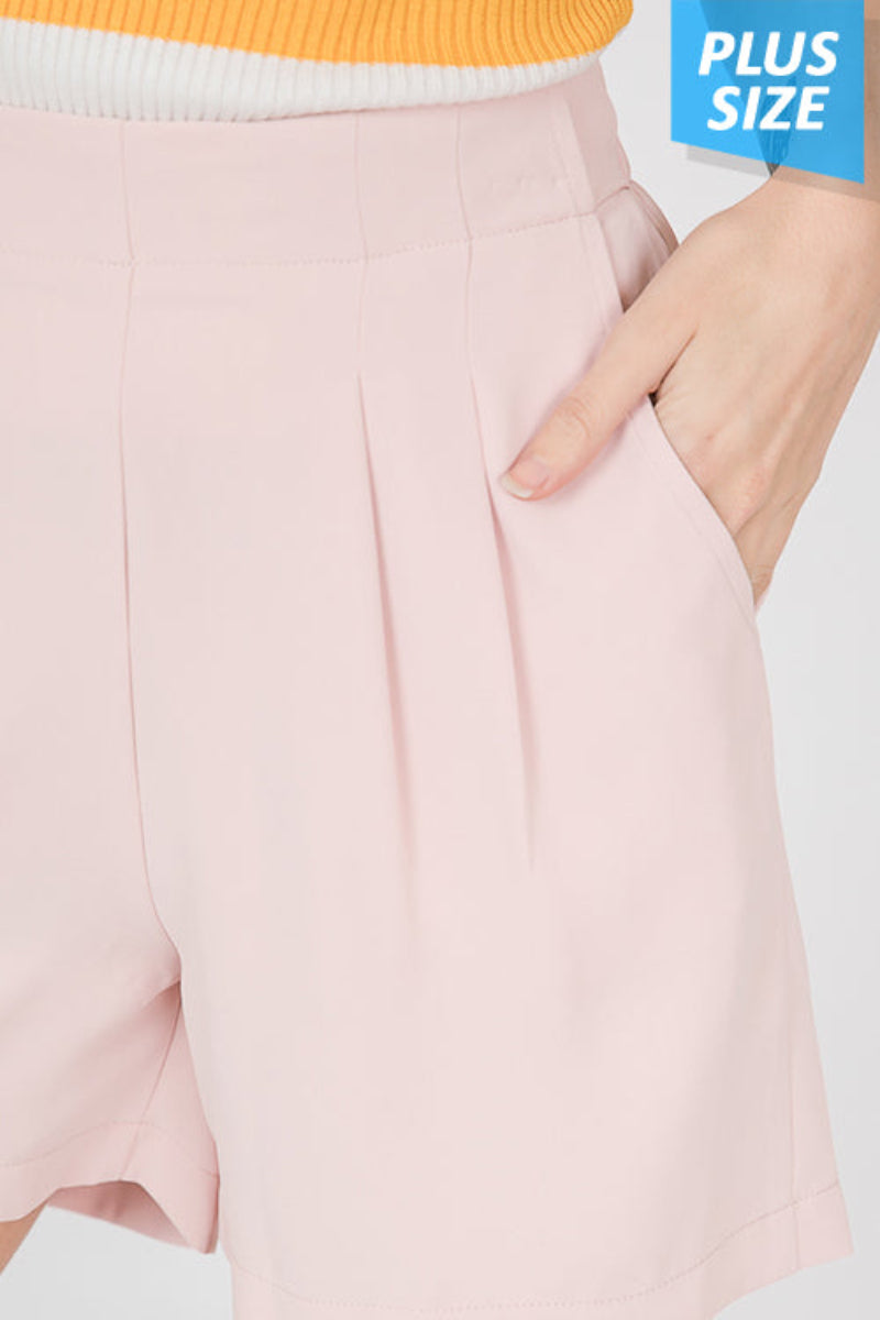 PLEATED ELASTIC WAIST W/SIDE POCKETS  PLUS SIZE SHORTS HMP1009