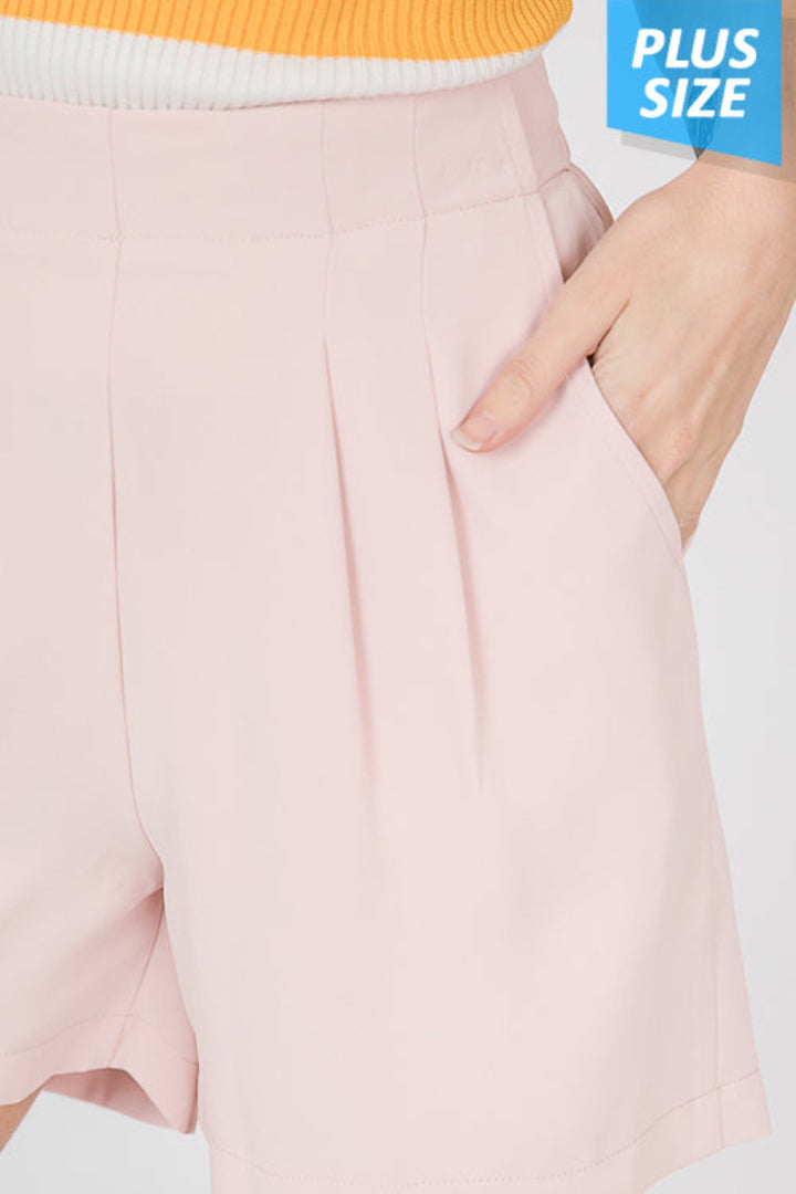 PLEATED ELASTIC WAIST W/SIDE POCKETS  PLUS SIZE SHORTS HMP1009