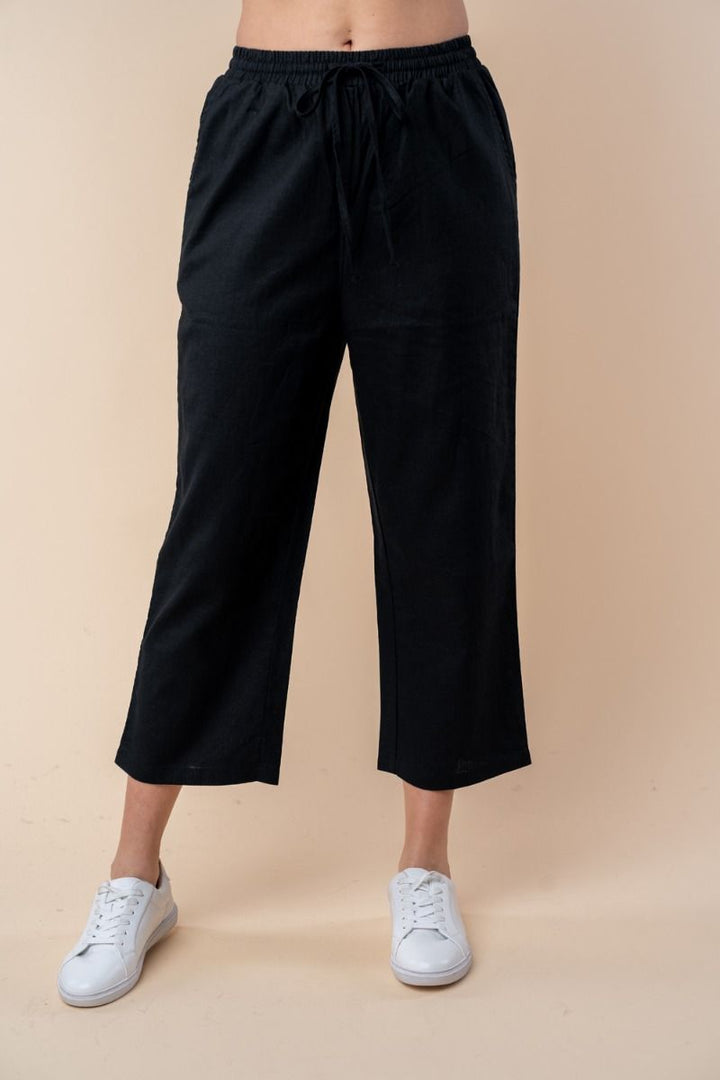 HIGH WAISTED SOLID WOVEN PANTS