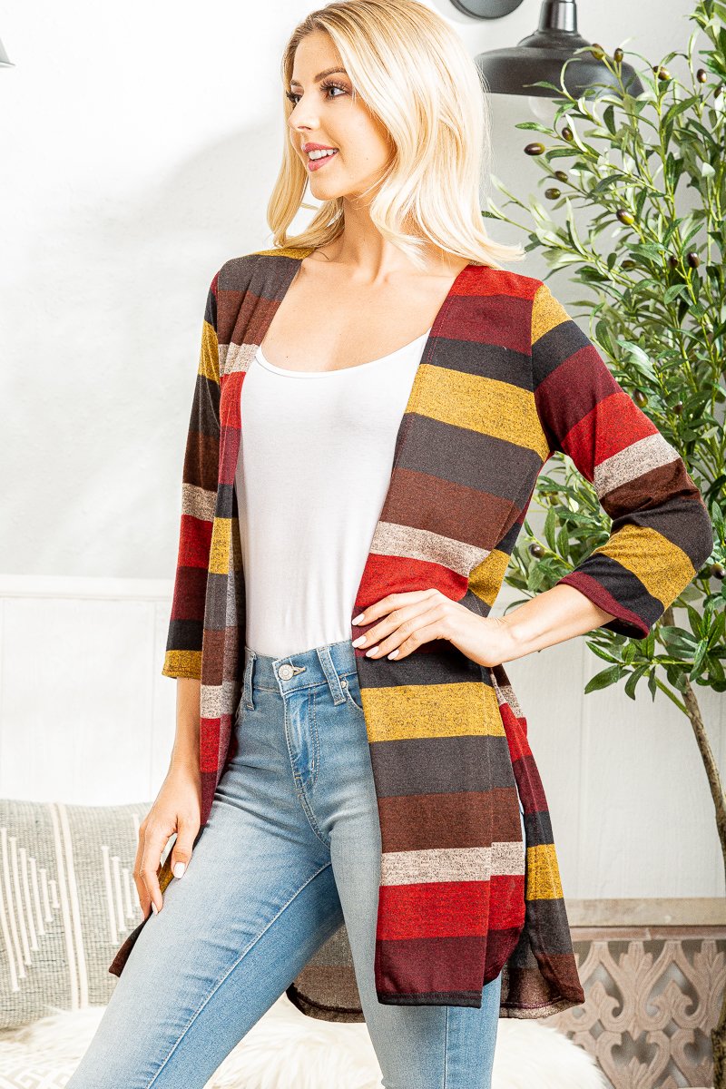 MULTI COLOR STRIPE OPEN CARDIGAN HMSJ1006-54 PLUS