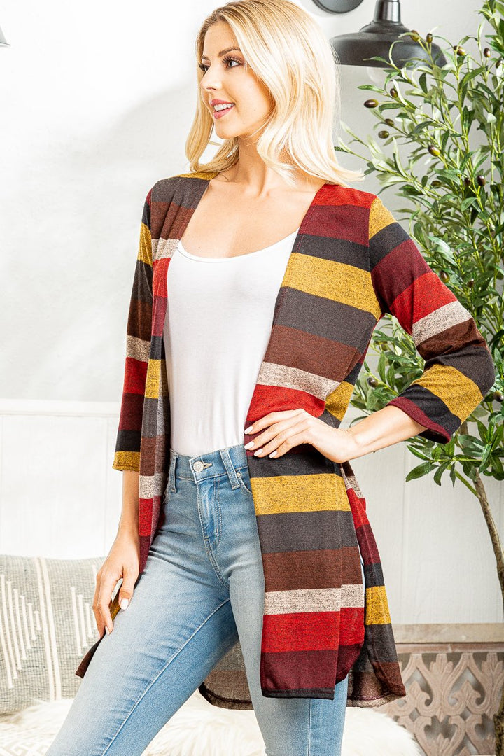 MULTI COLOR STRIPE OPEN CARDIGAN HMSJ1006-54 PLUS