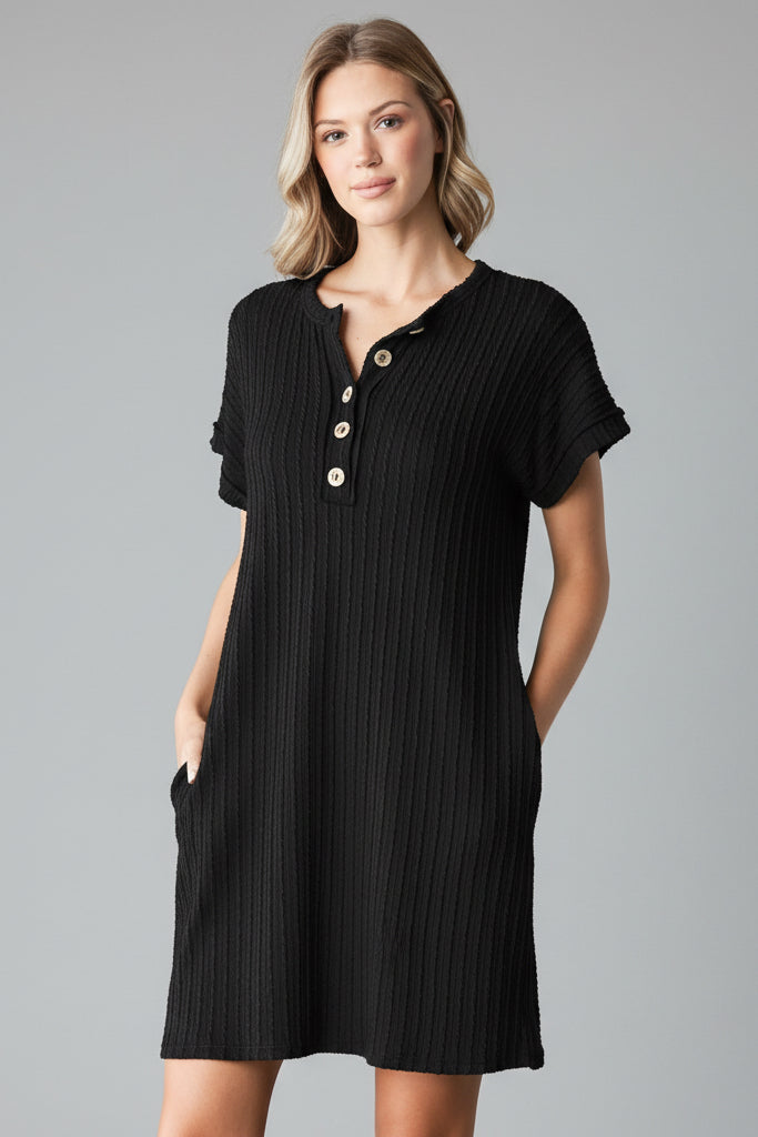 DOLMAN SHORT SLEEVE SOLID JACQUARD MINI DRESS HMED6831