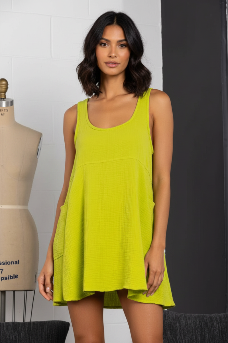 SLEEVELESS SIDE POCKET CAMI MINI DRESS-DC50732SA *