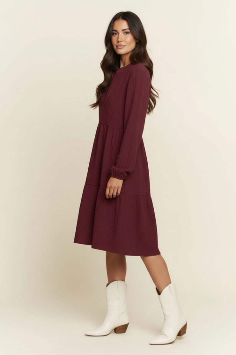 PLUS SIZE MANDARIN COLLAR TIERED MINI DRESS HMED6794