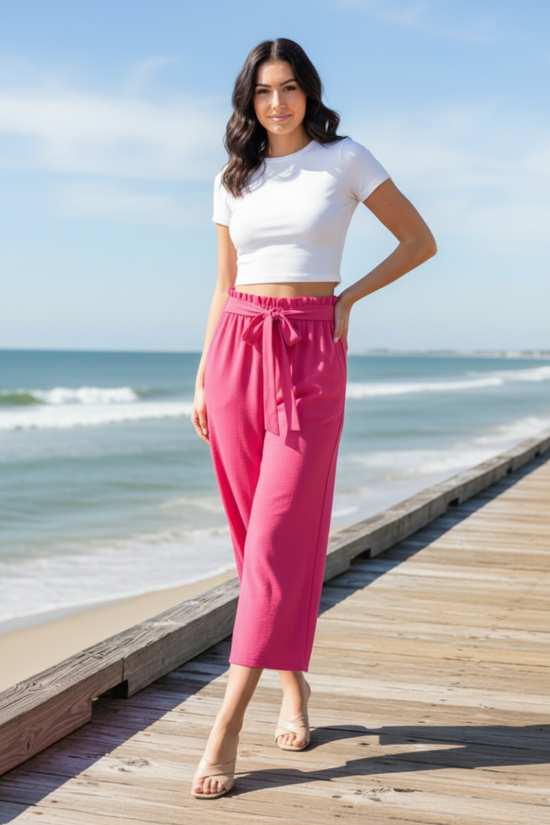 PAPERBAG WAISTBAND SOLID WOVEN CULOTTES PANTS-HMEP6735-10
