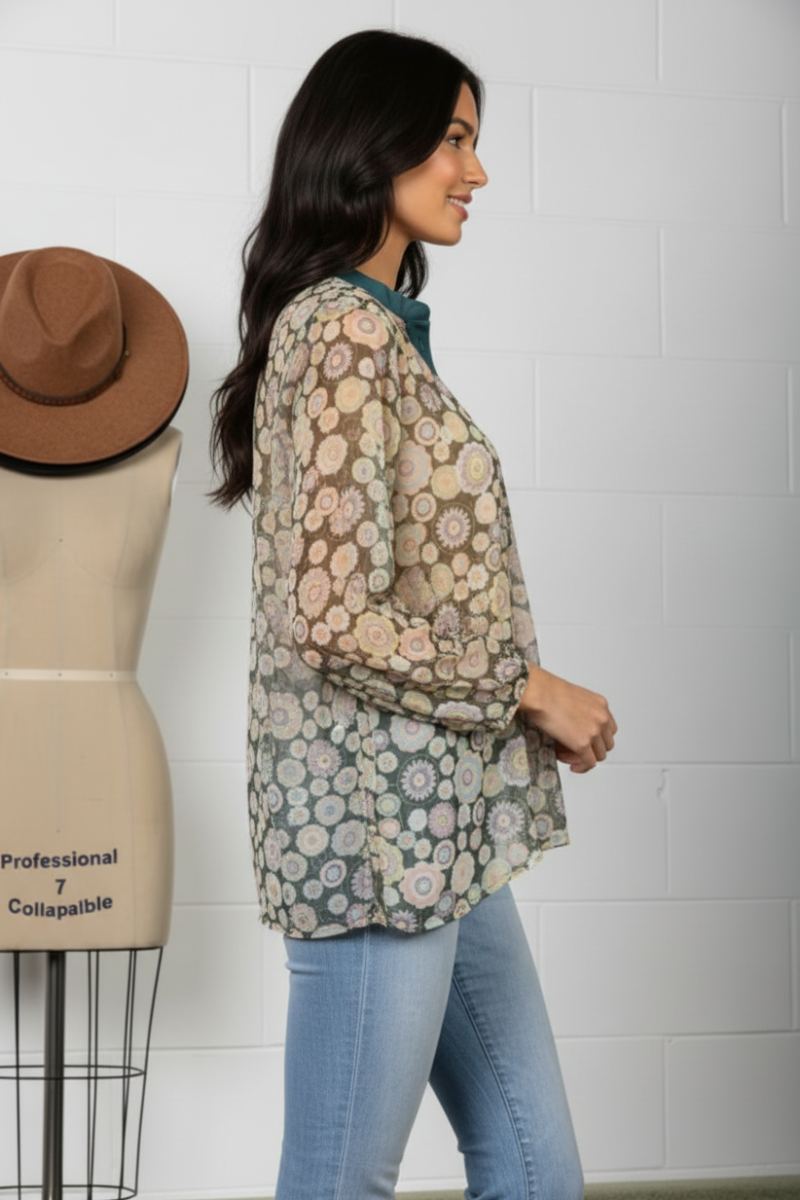 MANDARIN COLLAR SILHOUETTE TOP-T7538-