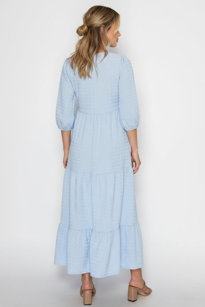 PLUS SIZE PUFF SLEEVES LAYERED DRESS WITH SIDE POCKETS-SHVL5825