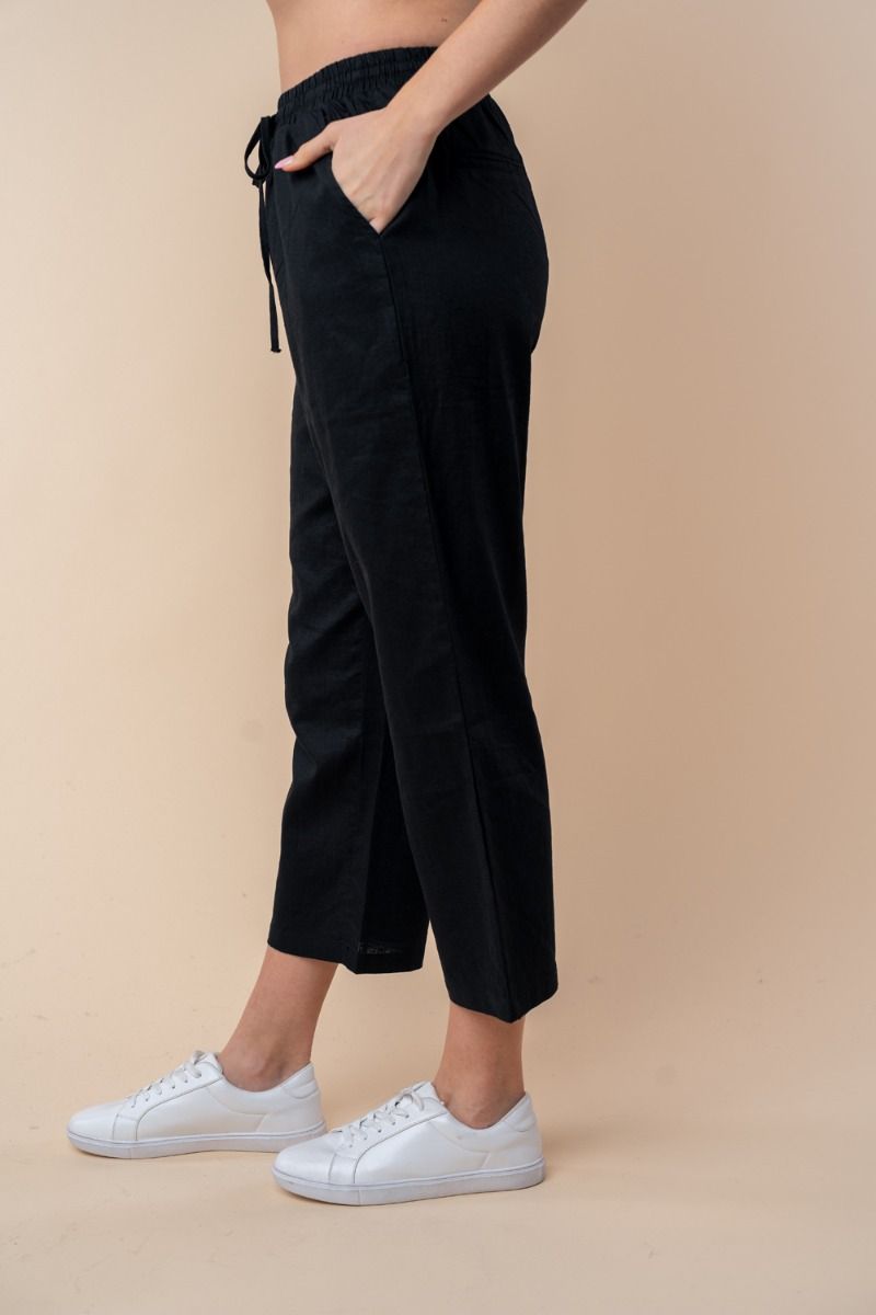 HIGH WAISTED SOLID WOVEN PANTS