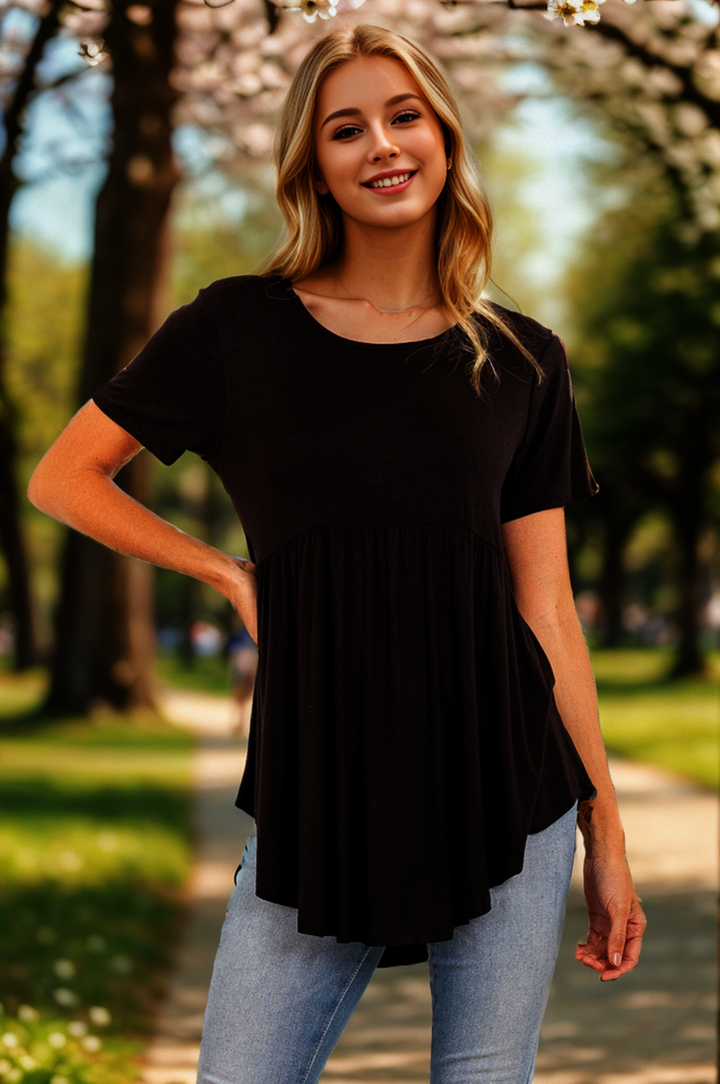 NAVY SHORT SLEEVES BABYDOLL TUNIC TOP HMST1518S