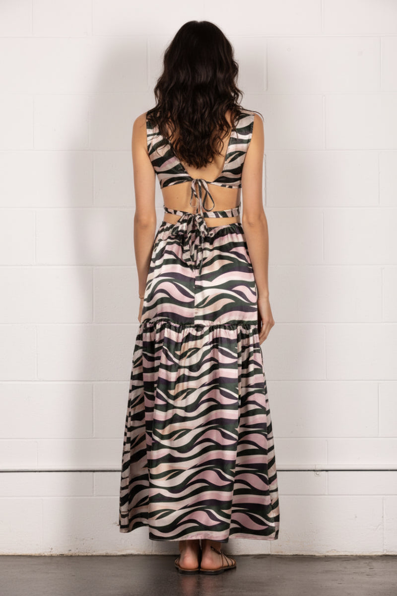 ANIMAL PRINT SELF-TIE CUT-OUT WASIT MAXI DRESS CD13584