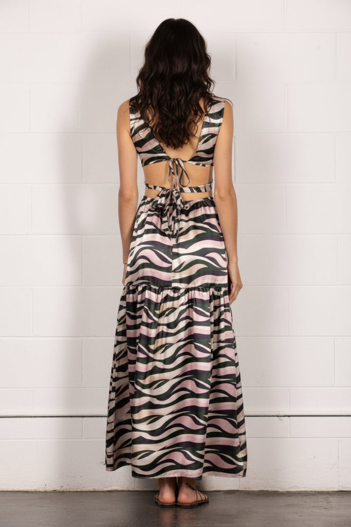 ANIMAL PRINT SELF-TIE CUT-OUT WASIT MAXI DRESS CD13584
