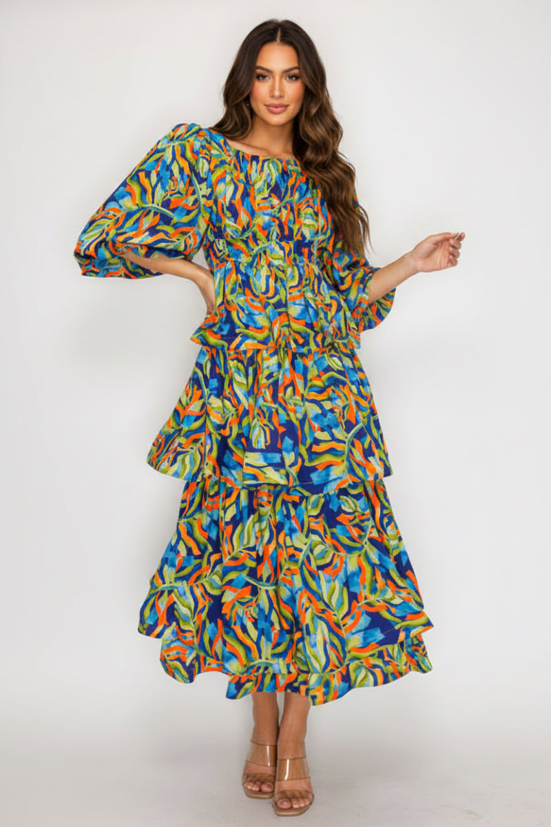 PLUS SIZE ROUND NECK RUFFLE MIDI DRESS SHD1036-C