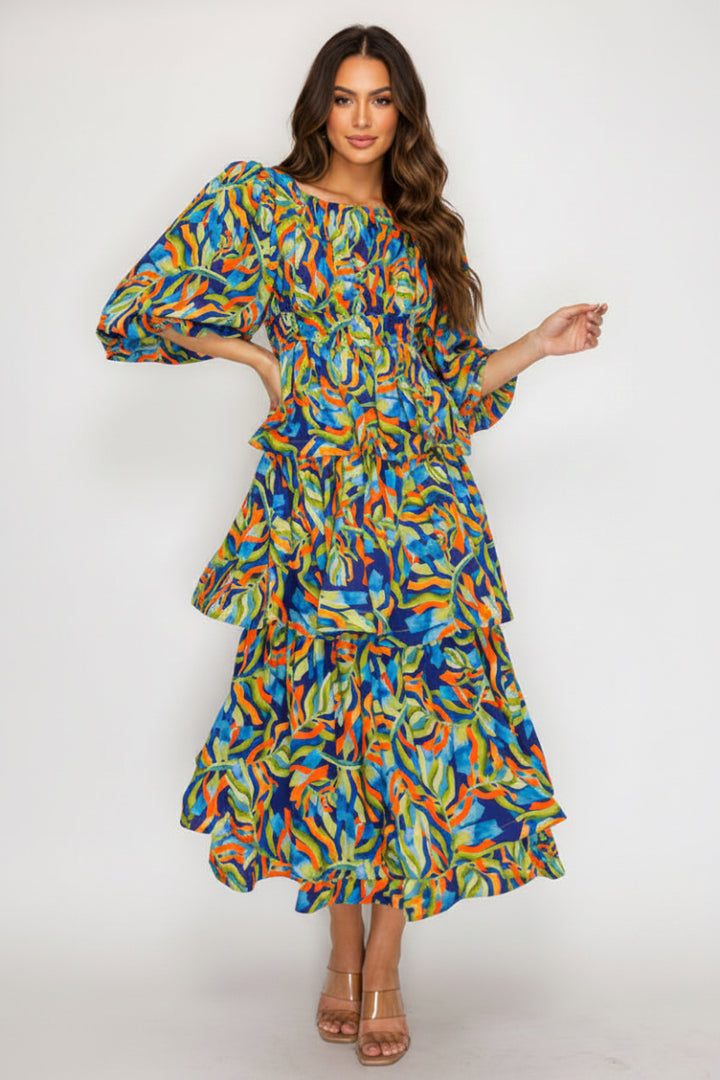 PLUS SIZE ROUND NECK RUFFLE MIDI DRESS SHD1036-C