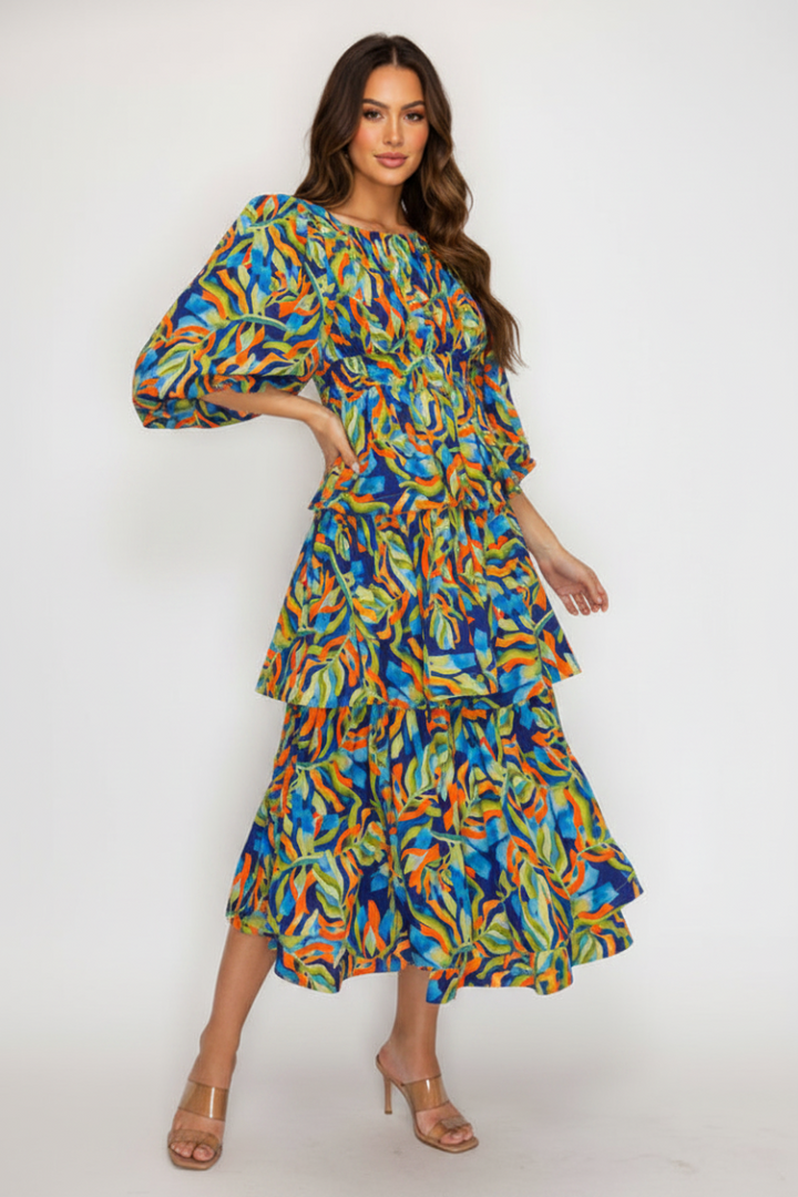 PLUS SIZE ROUND NECK RUFFLE MIDI DRESS SHD1036-C