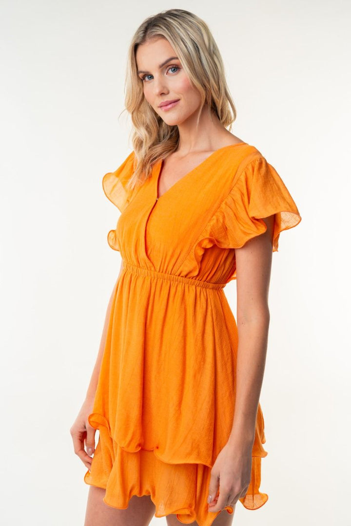 SHORT SLEEVE SOLID WOVEN DRESS