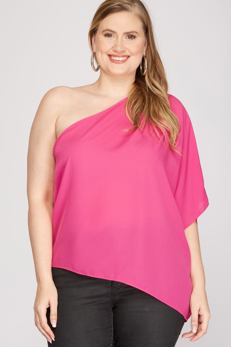 DIVA BLUE ONE SHOULDER WITH PLEATS PLUS SIZE TOP SKPSY3775