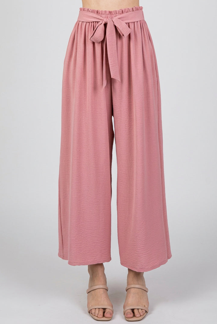PLUS SIZE SOLID CASUAL PANTS WITH PAPERBAG WAISTBAND-HMEP6772-10