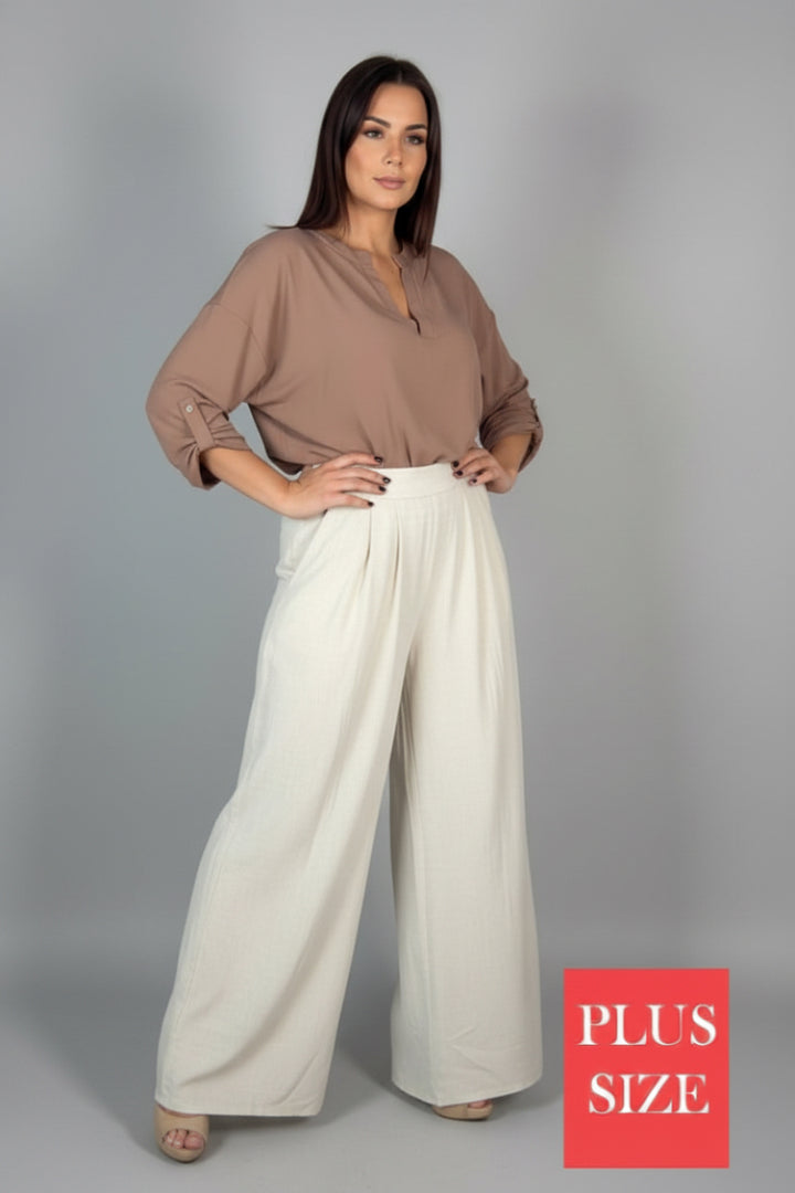 PLUS SIZE HIGE WAISTED SOLID LINEN PANTS-WBP250P