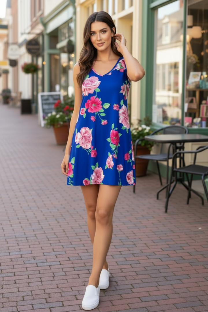BLACK FLORAL PRINT TANK SWING MINI DRESS SD1243-22*