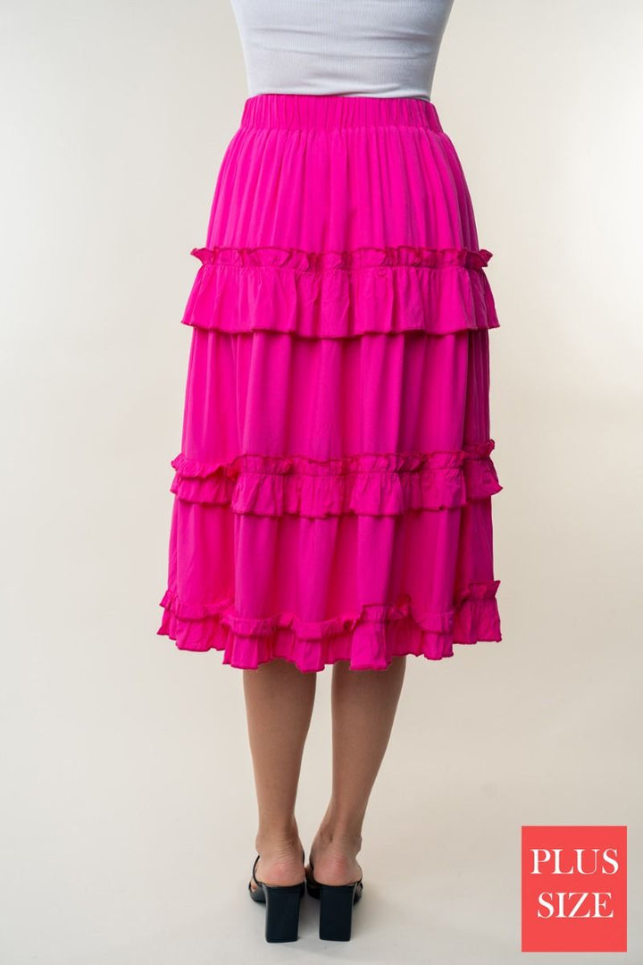 HIGH WAISTED SOLID PLUS SIZE WOVEN SKIRT