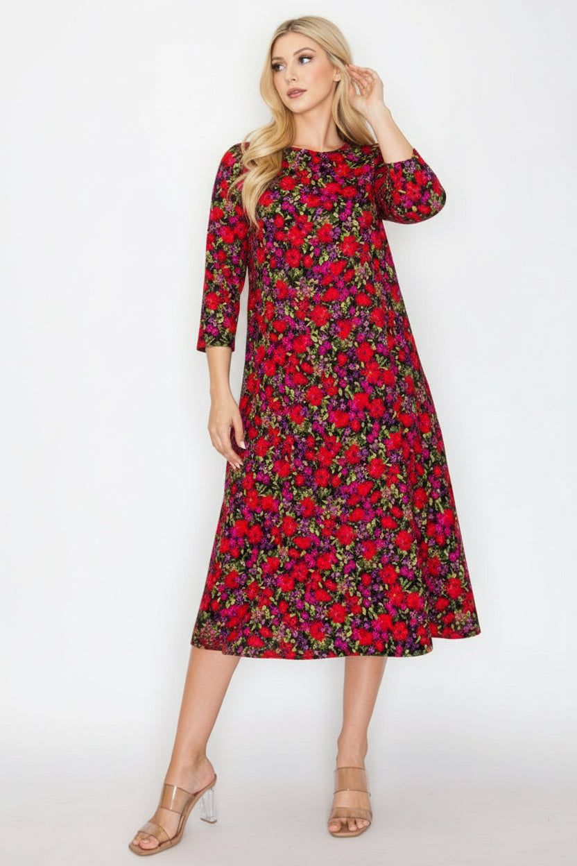 A-LINE MODEST PLUS SIZE DRESS WITH SIDE POKTES