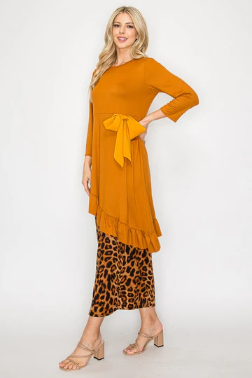 SAGE ASYMMETRICAL RUFFLED TUNIC TOP