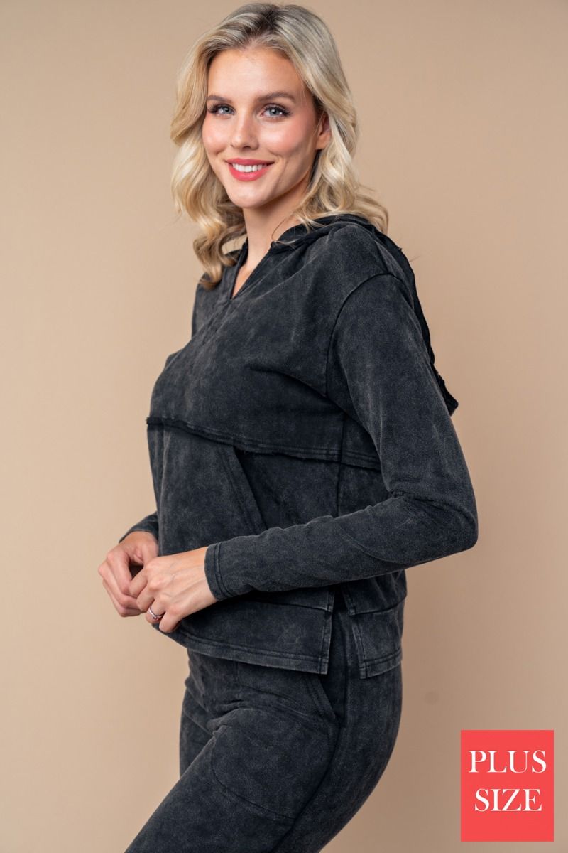 HOODY LONG SLEEVE SOLID KNIT PLUS SIZE TOP