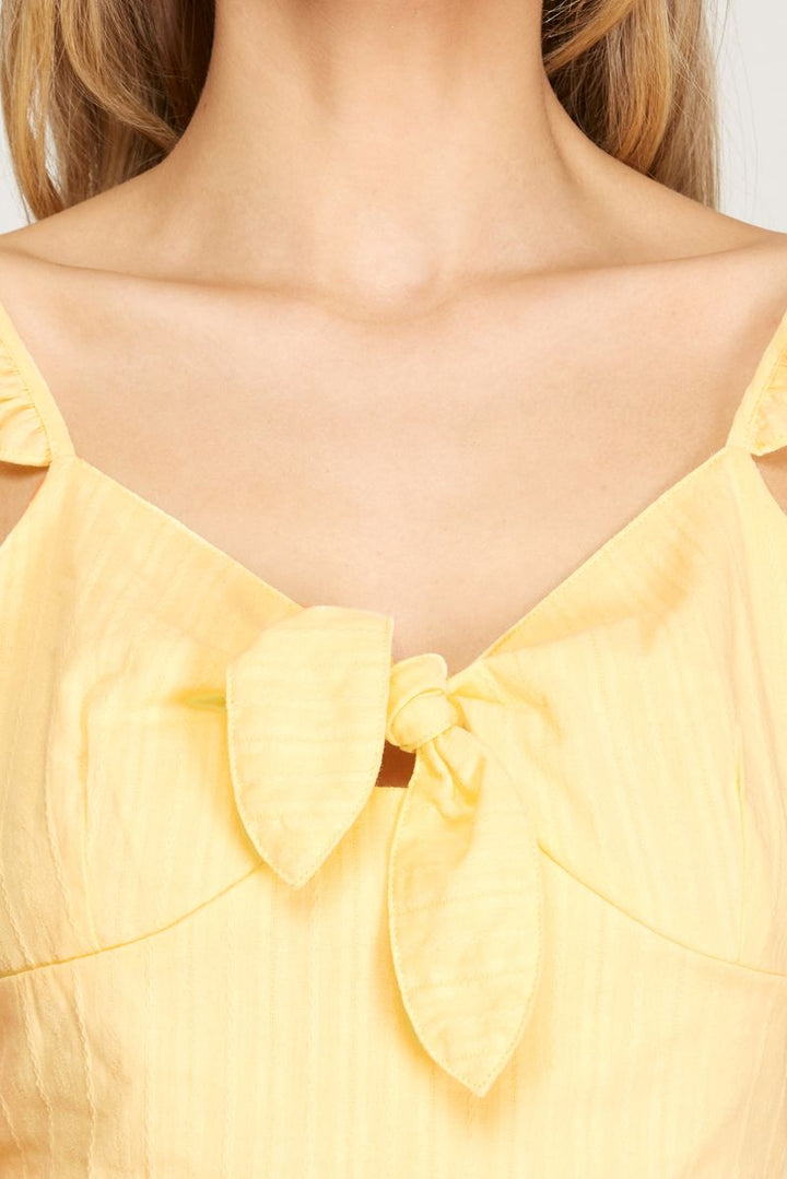 ICE BLUE JACQUARD FRONT-TIE RUFFLED WOVEN COTTON TOP SKSS8705