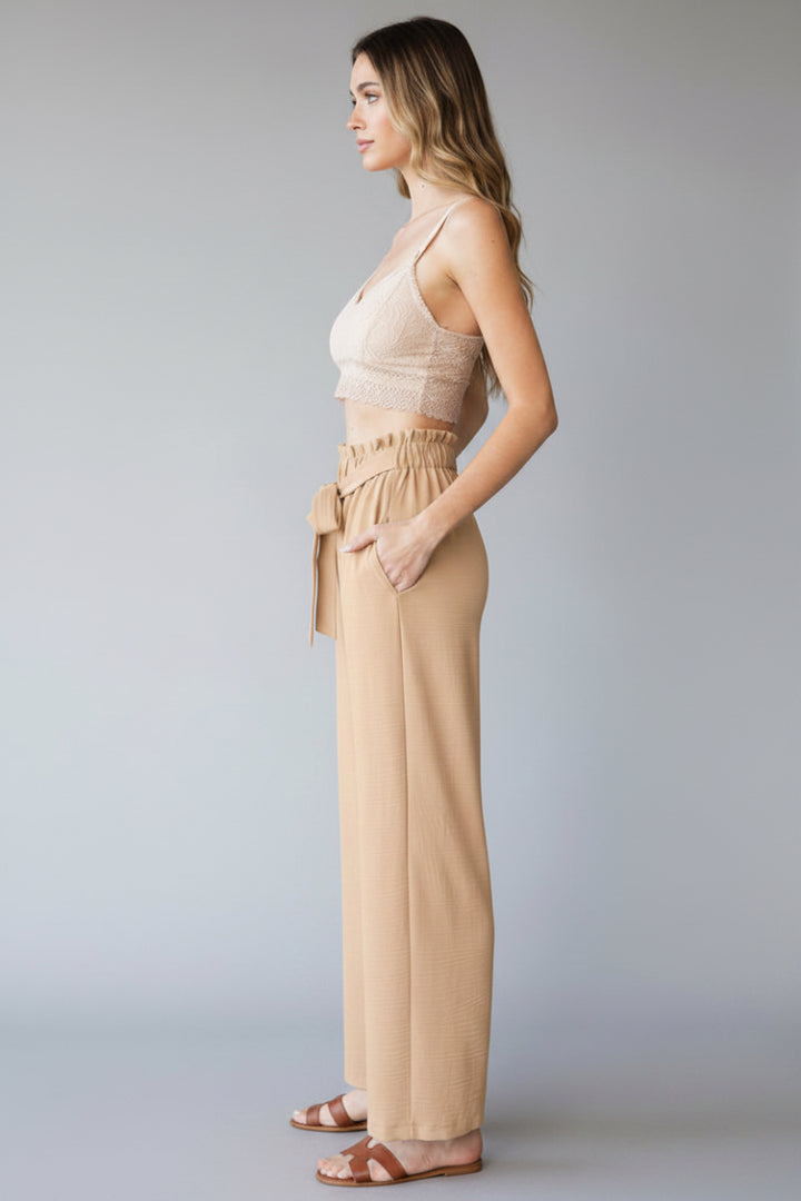 SOLID CASUAL PANTS WITH PAPERBAG WAISTBAND-HMEP6700-11