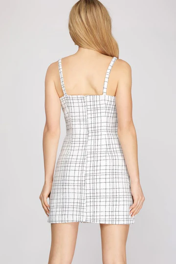 PLAID TWEED WOVEN CAMI MINI DRESS