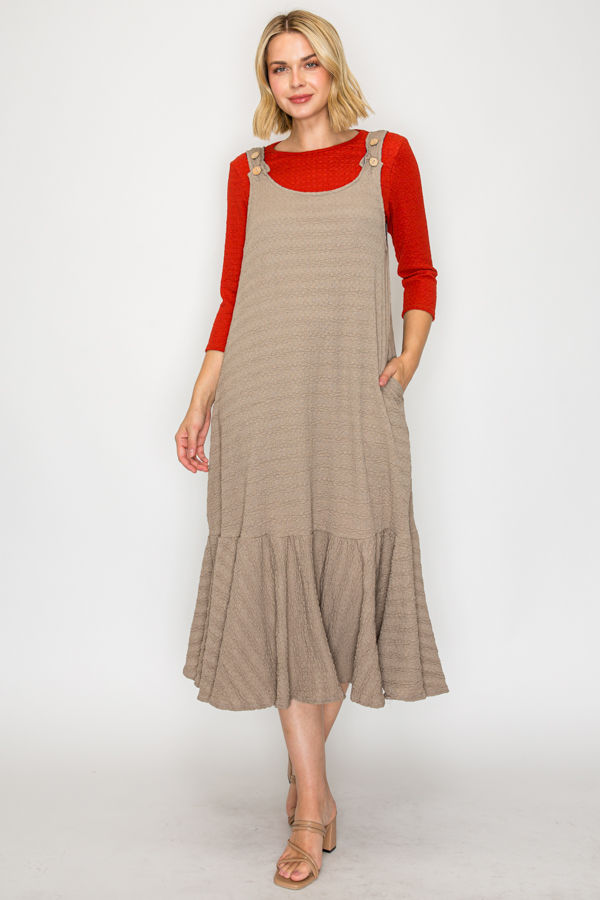 PLUS SIZE JUMPER DRESS FEATURING BUTTON STRAP DETAILS