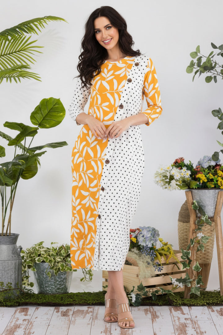 PLUS FLORAL AND POLKA DOT CONTRAST MIDI-DRESS-CLCD43837C