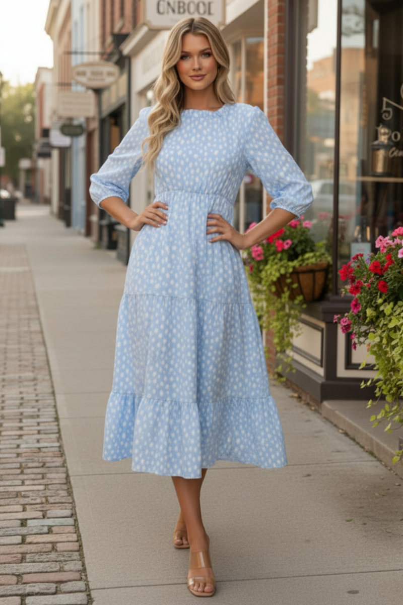 RELAXED EMPIRE WAIST FLOWY MIDI DRESS SHVL6089-A
