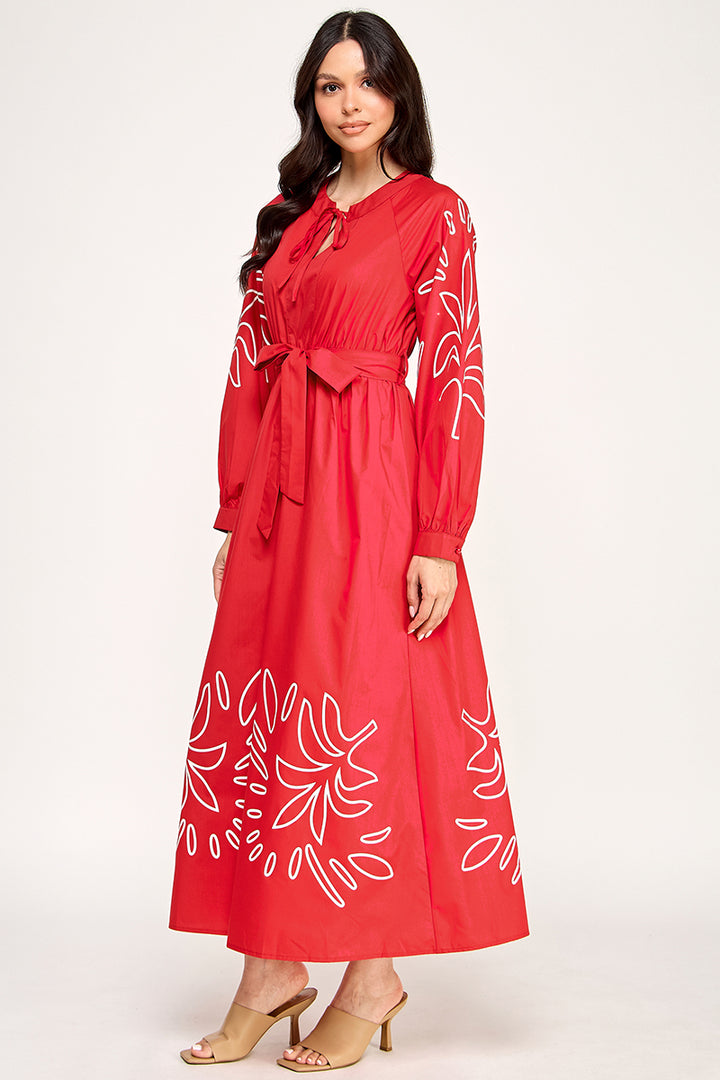 LONG SEEVE MAXI EMBROIDERED DRESS
