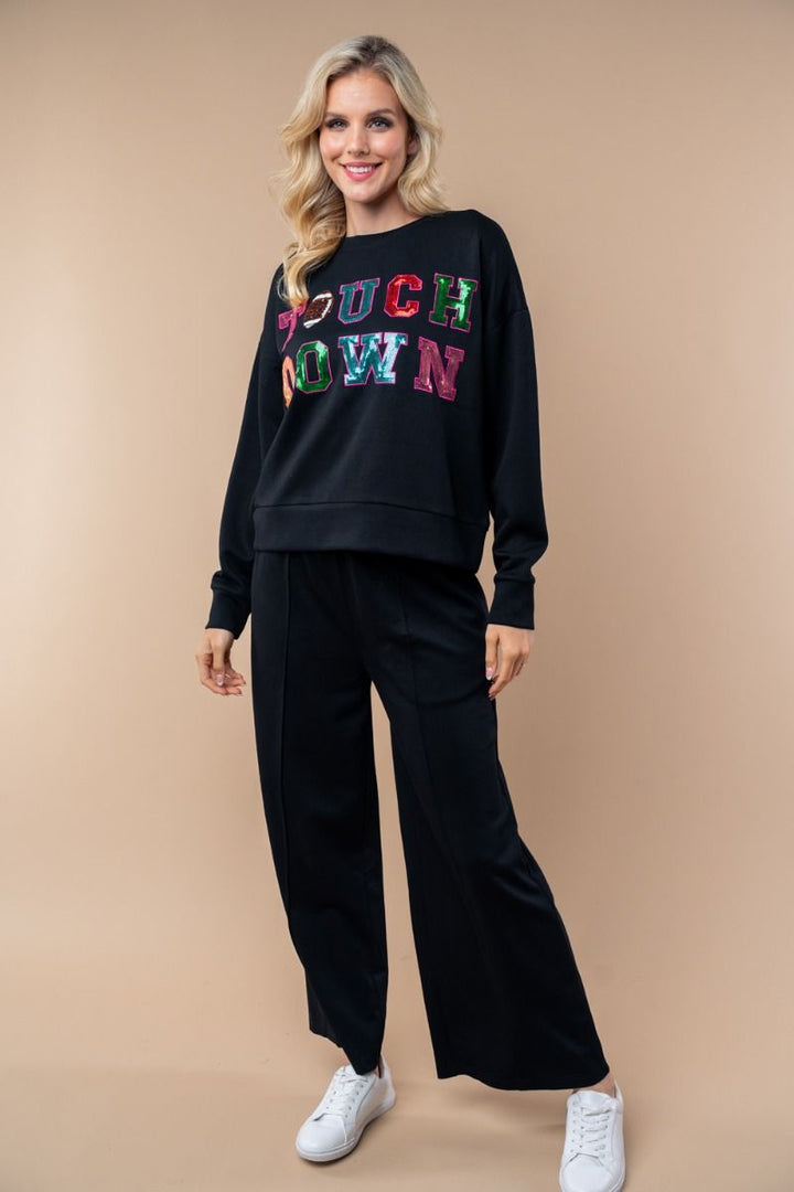 LONG SLEEVE SEQUIN GRAPHIC PULLOVER SWEATSHIRT