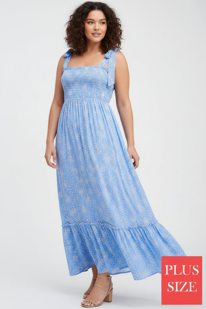 PLUS SIZE SLEEVELESS FLORAL PRINT MAXI DRESS