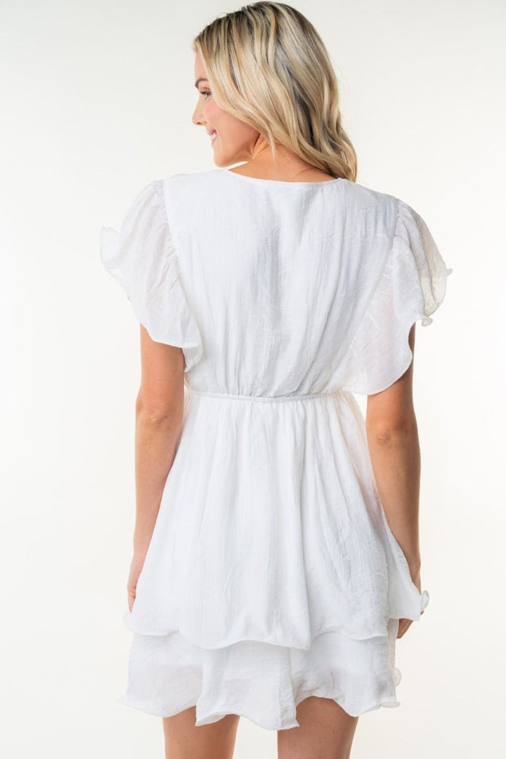 SHORT SLEEVE SOLID WOVEN DRESS