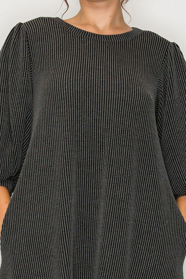 PLUS SIZE CHIC MIDI DRESS WITH BALLOON SLEEVES