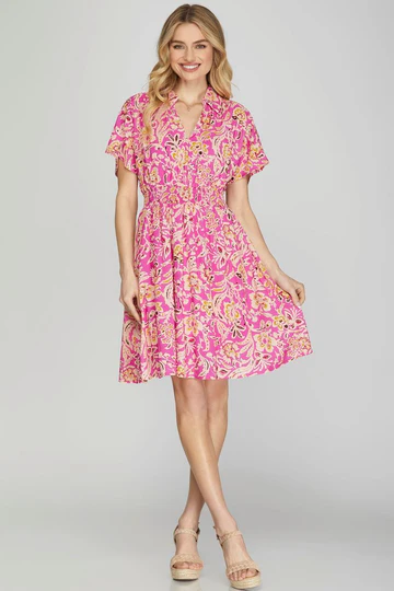 COLLARED DROP SHOULDER WOVEN MINI DRESS SKSY6552