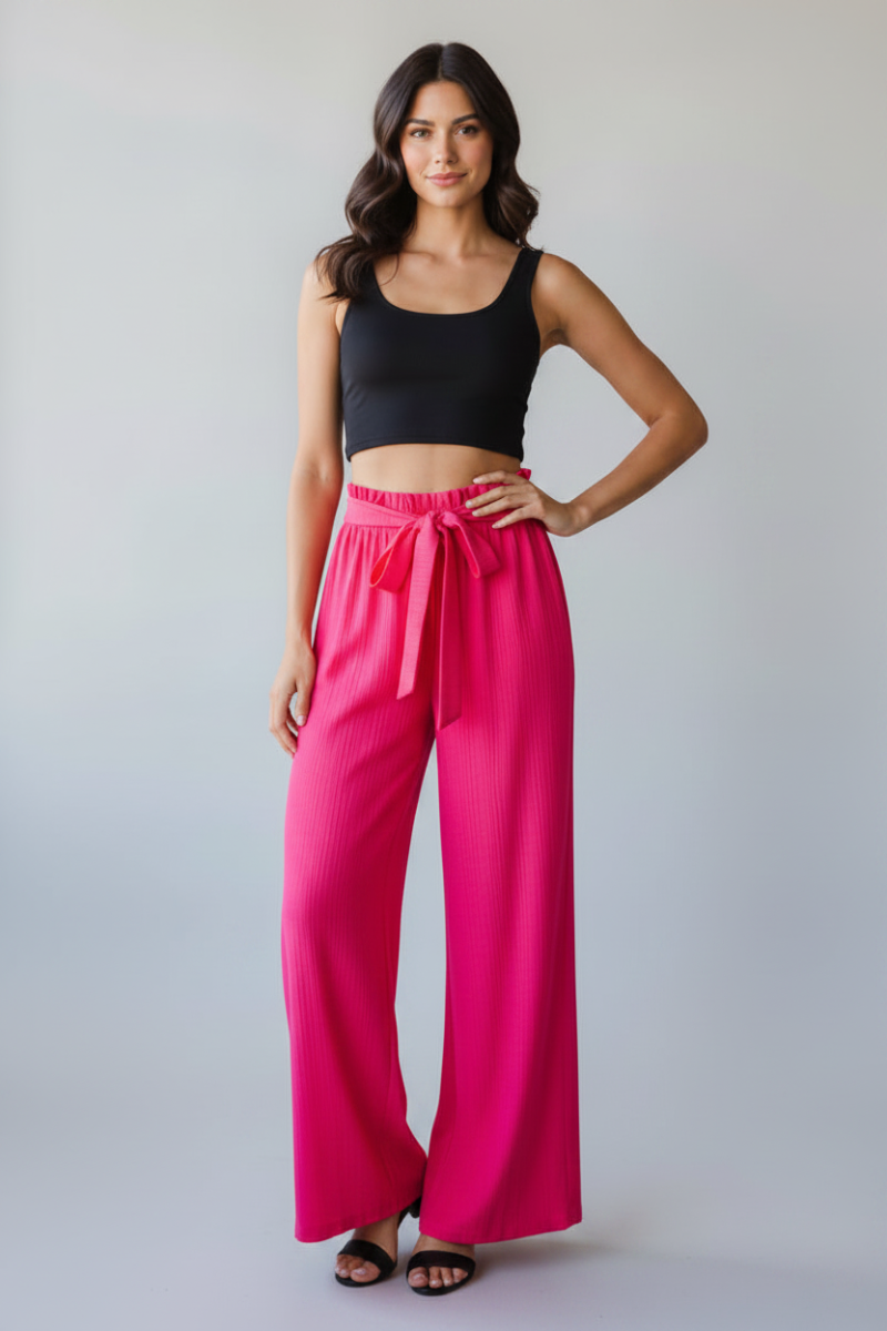SOLID CASUAL PANTS WITH PAPERBAG WAISTBAND-HMEP6700-16