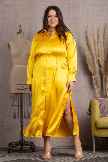 IVORY BUTTON DOWN LONG SLEEVES PLUS SIZE MAXI DRESS-M51743WX