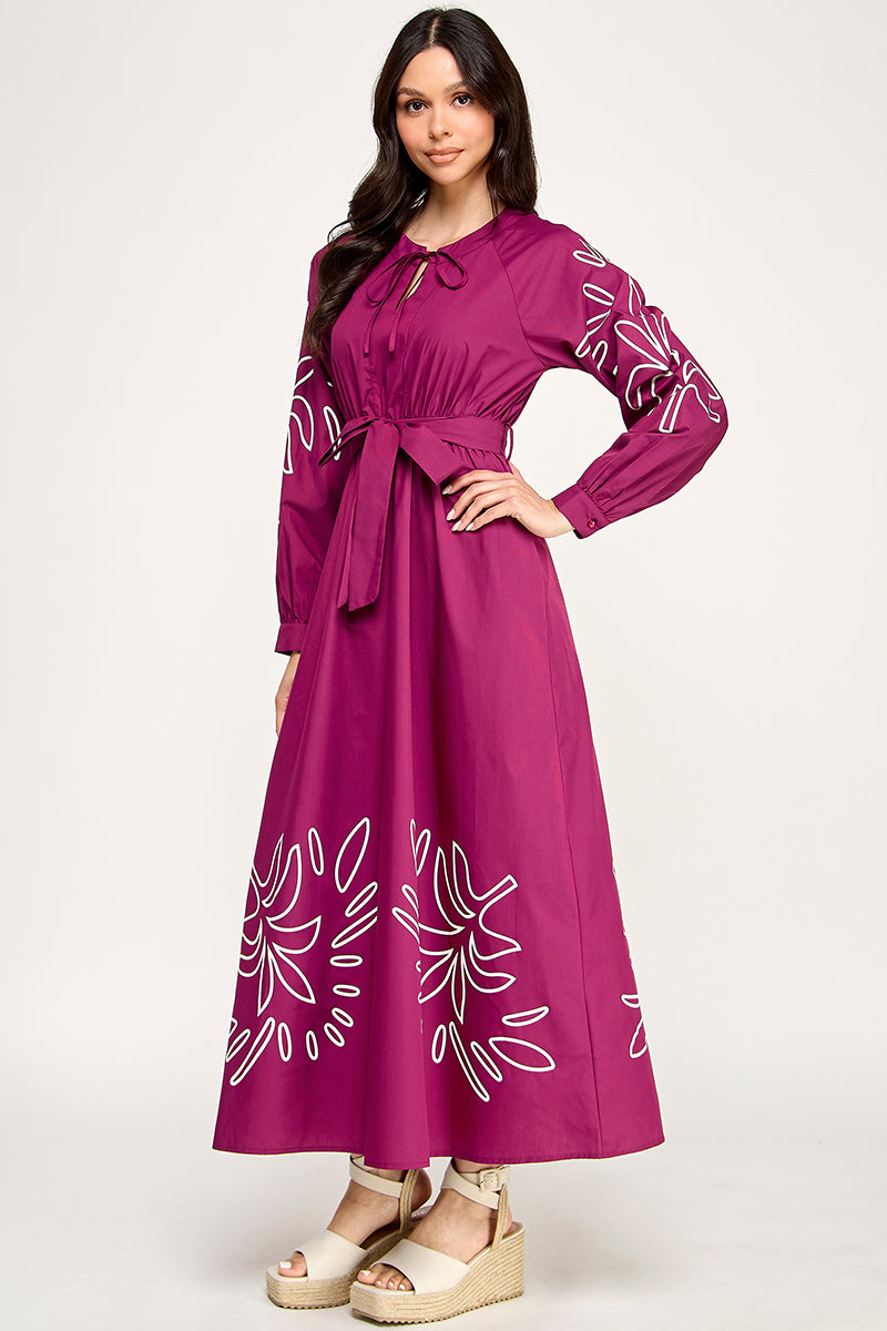 LONG SEEVE MAXI EMBROIDERED DRESS